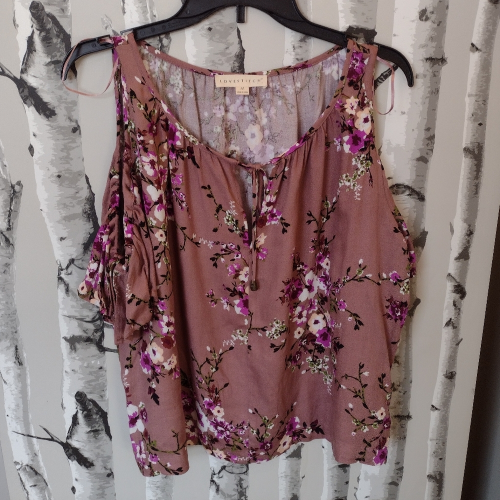 Lovestitch size medium dusty rose floral cold shoulder blouse